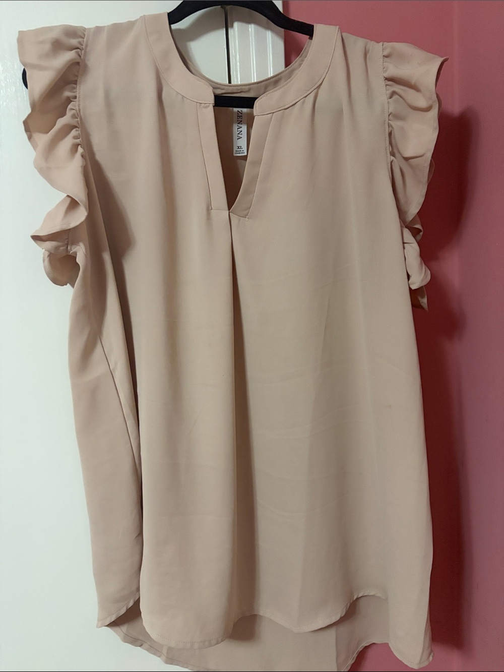 Zenana Outfitters Soft Blush Ruffle Sleeve Blouse